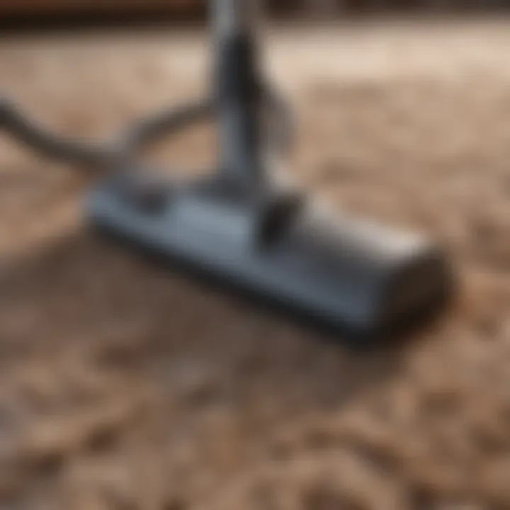 A close-up view of a rug being vacuumed