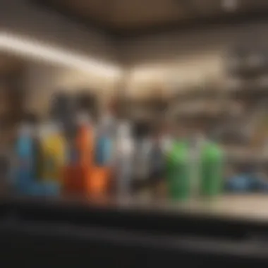 Efficient Cleaning Supplies Arrangement Organized workspace with cleaning supplies