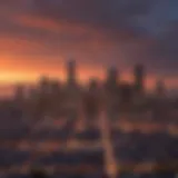 A panoramic view of San Francisco skyline at sunset