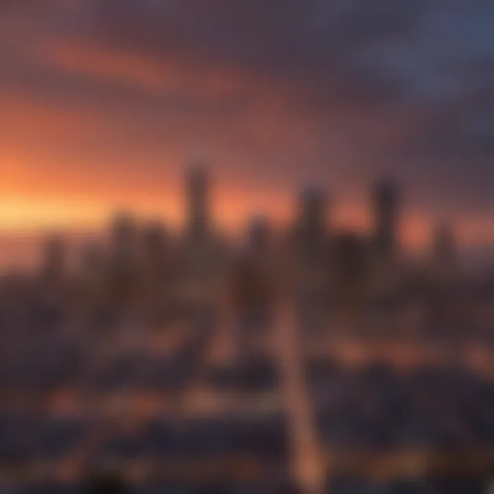 A panoramic view of San Francisco skyline at sunset