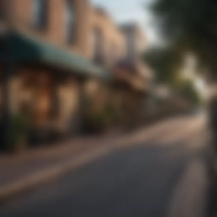 Vibrant street scene showcasing local cafes and shops in a San Antonio neighborhood