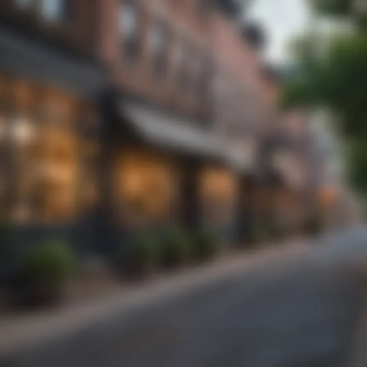 Lively neighborhood street with shops and cafes