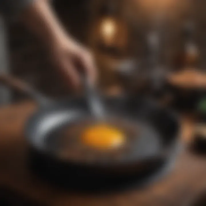 A person applying oil to a cast iron skillet for seasoning