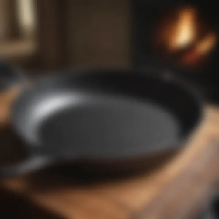 A pristine cast iron skillet showcasing its smooth surface