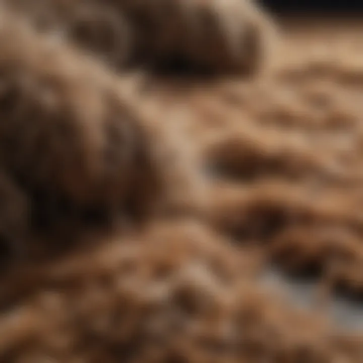 Detailed view of a shaggy rug's texture and fibers