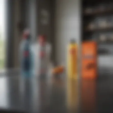 Essential Materials for Effective Cleaning Essential cleaning materials organized neatly on a countertop.