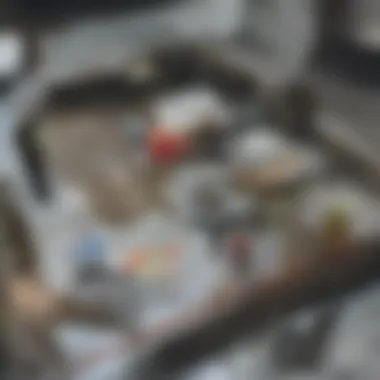 Cleaning supplies arranged neatly on a table