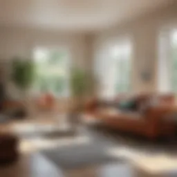 A clean living room with sunlight streaming in