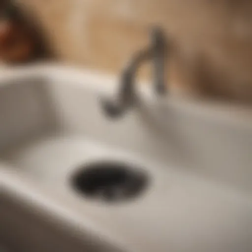 Detailed view of a clogged bathtub drain