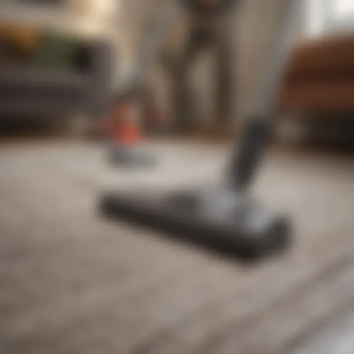 A vacuum cleaner effectively cleaning a rubber-backed throw rug