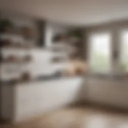 A sparkling clean kitchen with organized shelves and gleaming countertops.