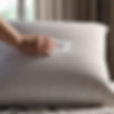 A person applying a cleaning solution to a pillow.