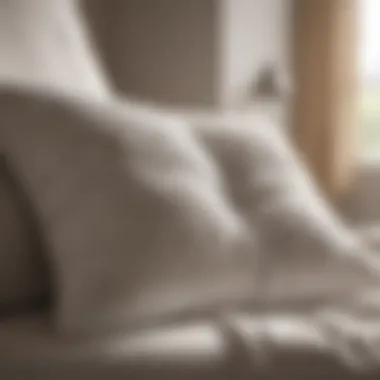 A close-up of a fluffy pillow surrounded by cleaning supplies.