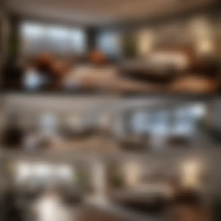Illustration of different room layouts with square footage marked