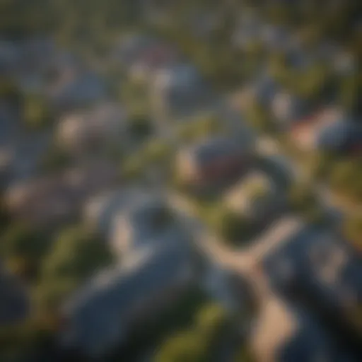 Aerial view of a vibrant Austin neighborhood showcasing diverse architecture.