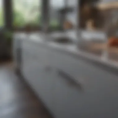 A detailed view of a disinfected kitchen countertop