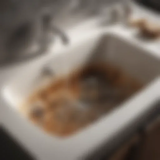 Illustration of a clogged sink with visible debris