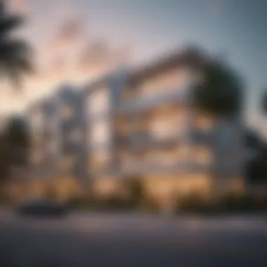 A bustling street scene showcasing the unique architectural styles of new developments in Miami