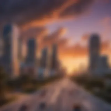 A Vibrant Sunset Over Miami's Emerging Neighborhoods Stunning skyline view of an emerging neighborhood in Miami during sunset