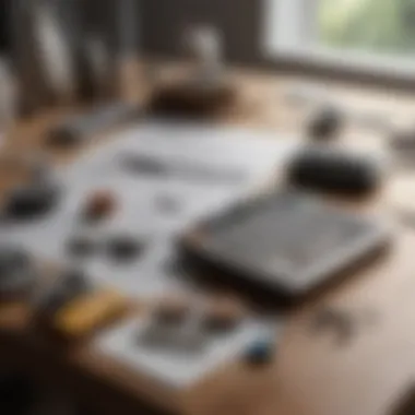 Calculator and construction materials on a table