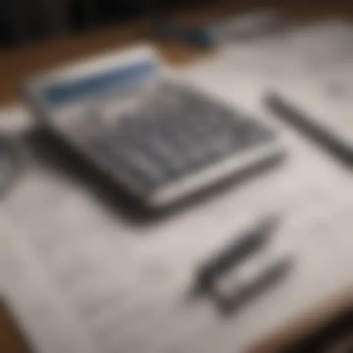 Calculator on a desk with blueprints