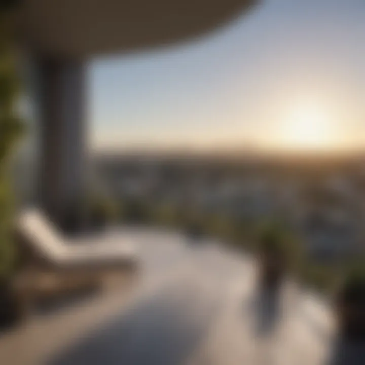 Luxury apartment balcony with skyline view