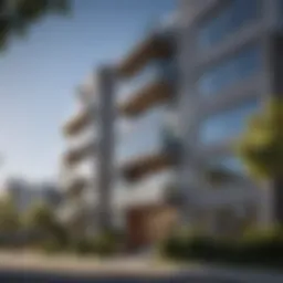 Exterior view of a modern apartment building in Westwood Village