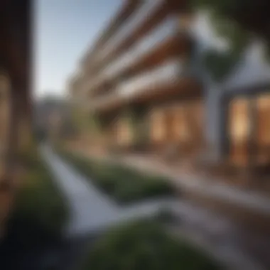 Sustainable Co-Housing Design An architectural rendering of a modern co-housing development emphasizing sustainability.