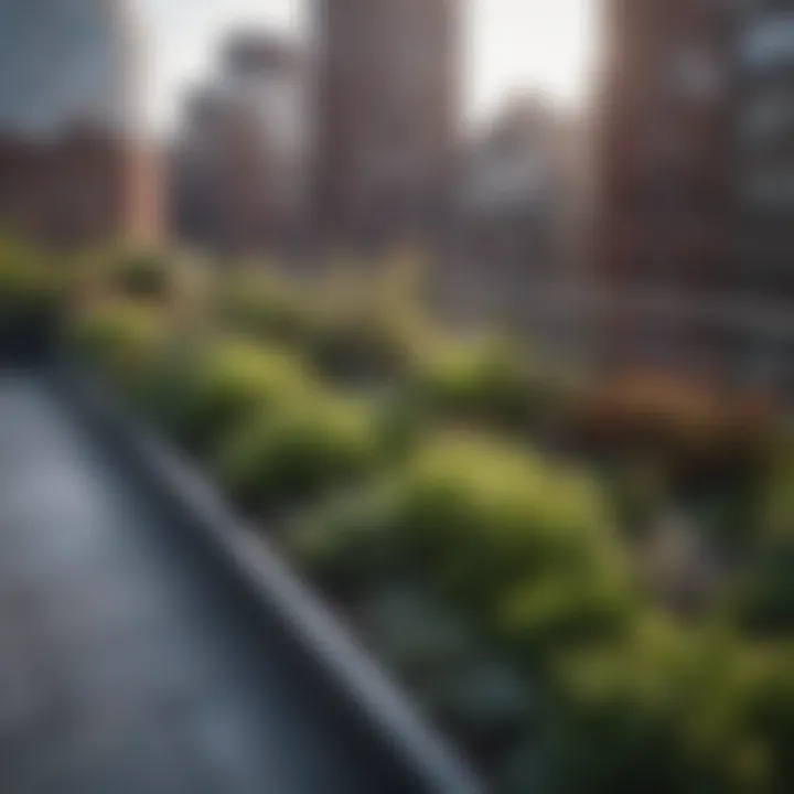 A serene rooftop garden atop a co-op building