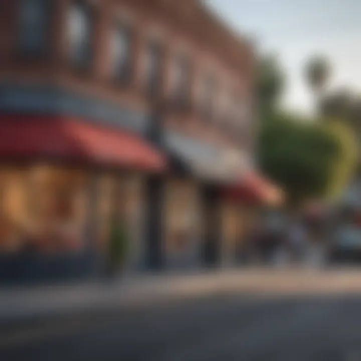 Vibrant street scene showcasing local businesses in Highland Park