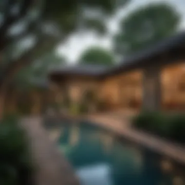 Inviting Backyard Oasis in Dallas Lush backyard with a pool in a Dallas neighborhood
