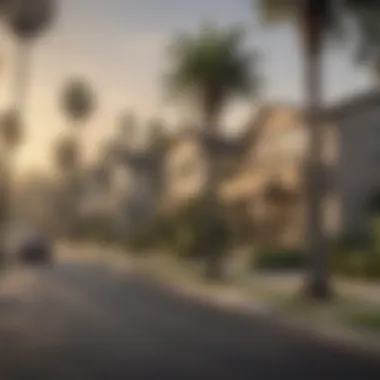 A serene view of a quaint Los Angeles neighborhood with palm trees lining the street