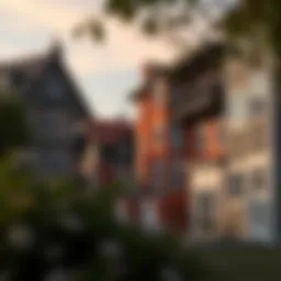 Diverse architectural styles of multi-family residential buildings