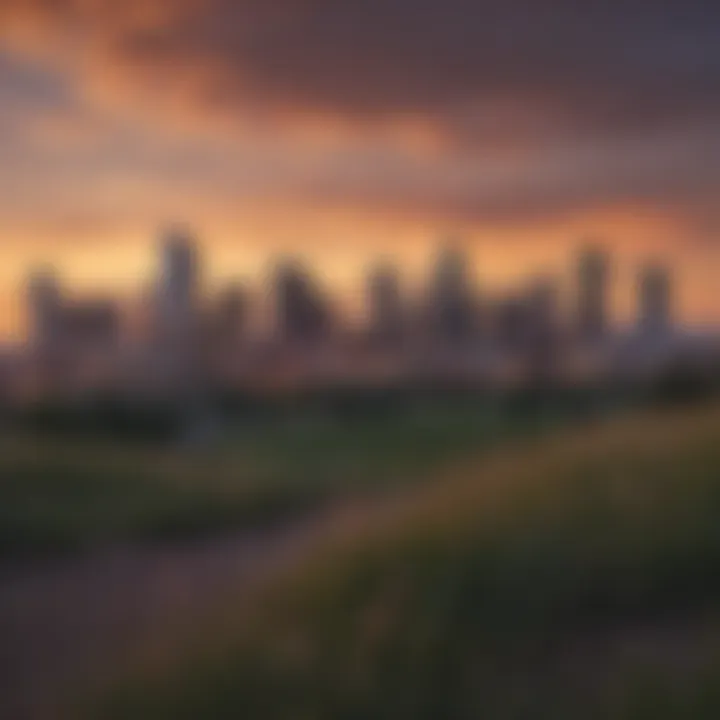 A serene view of Denver's skyline during sunset