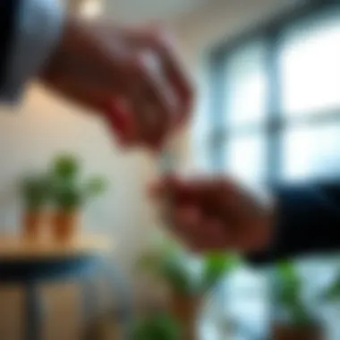 A close-up of a key being handed over