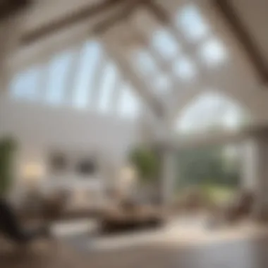 Elegant Vaulted Ceiling in Modern Living Space Elegant vaulted ceiling in a contemporary living room with large windows