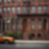 A vibrant street view showcasing the architectural diversity of Brooklyn