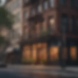 A vibrant street scene showcasing the unique architecture of Brooklyn