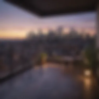 An urban skyline view from a loft apartment terrace