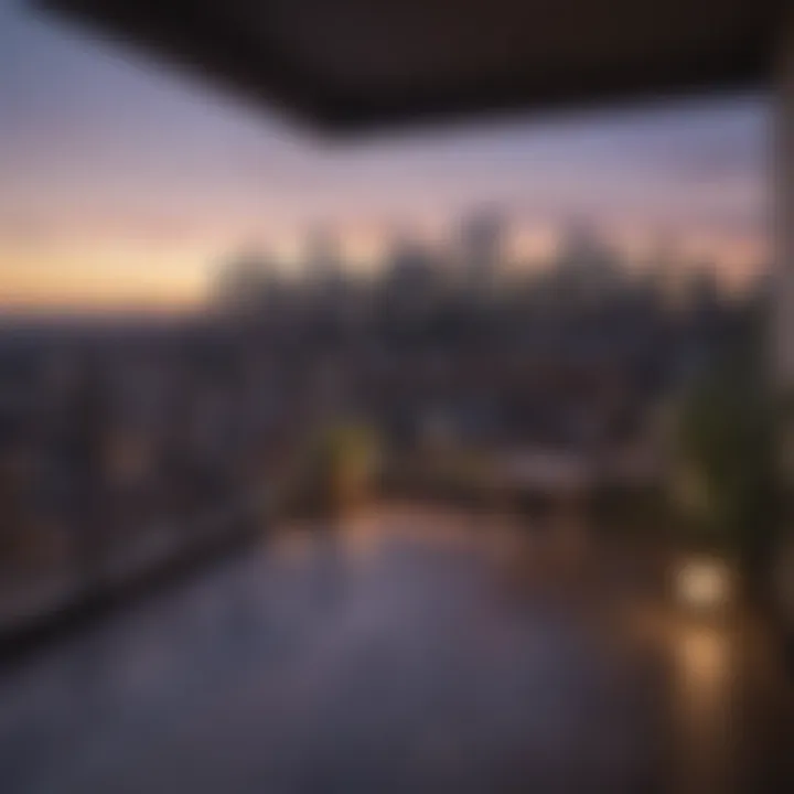 An urban skyline view from a loft apartment terrace