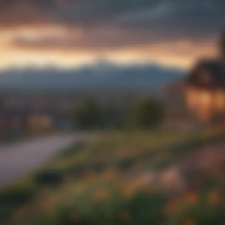 Scenic view of suburban skyline with mountains in background