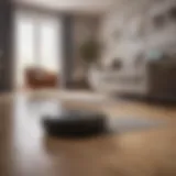 A modern robotic vacuum cleaner navigating a living room