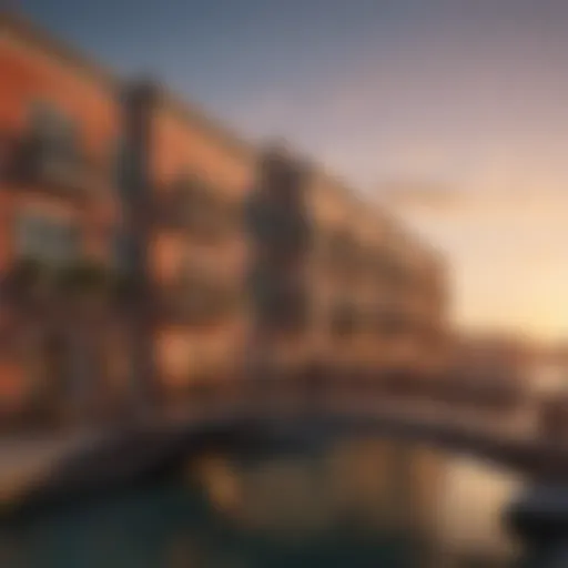 A stunning view of Venetian bridge apartments against the backdrop of a sunset.