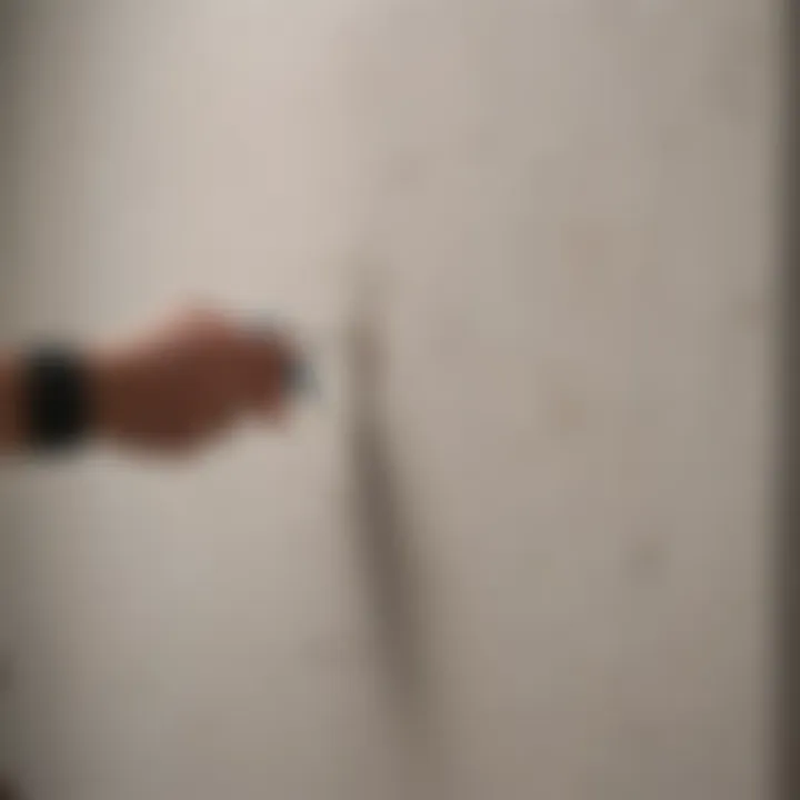 Marking stud locations on a drywall with a pencil