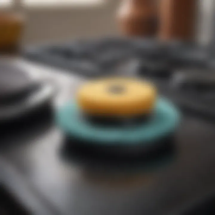 Detailed view of a scrubber on a stovetop