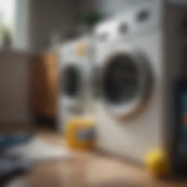 Cleaning supplies arranged for washing machine maintenance