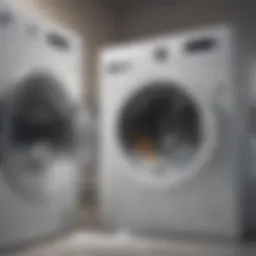 Interior view of a washing machine with detergent residue