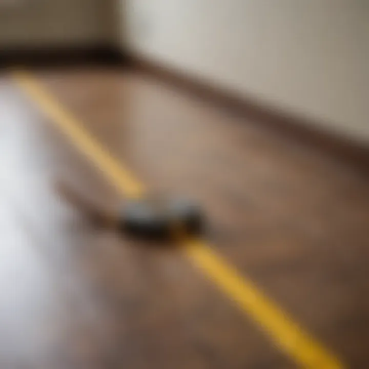 A measuring tape stretched across a floor plan