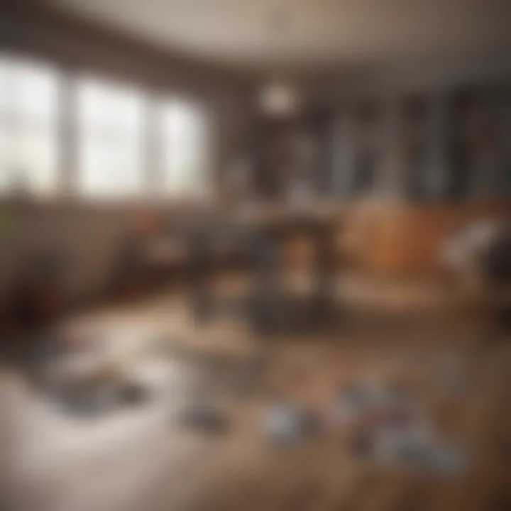 A well-organized room layout with measuring tools displayed