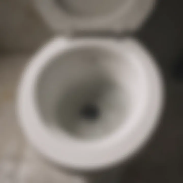 A close-up of a toilet bowl with visible clog